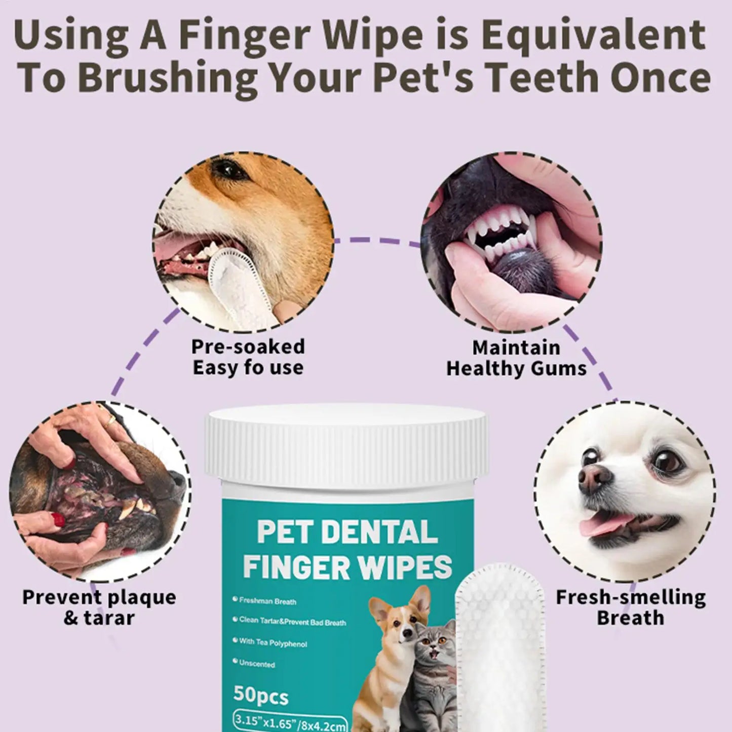 Pet dental wipes - 50 unidades